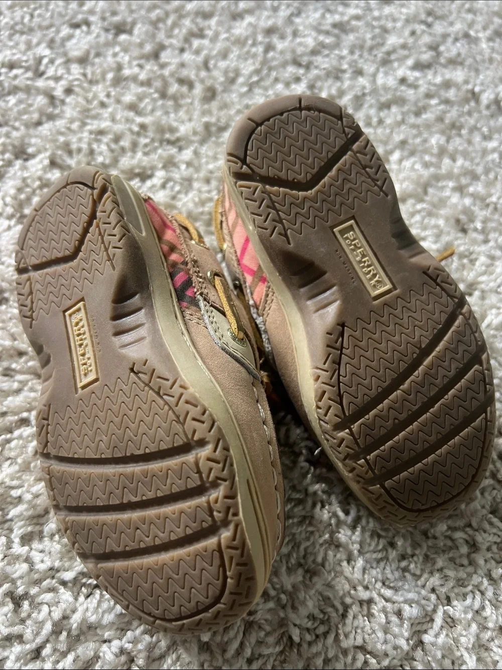 Sperry Tan/Pink Plaid Leather Shoes